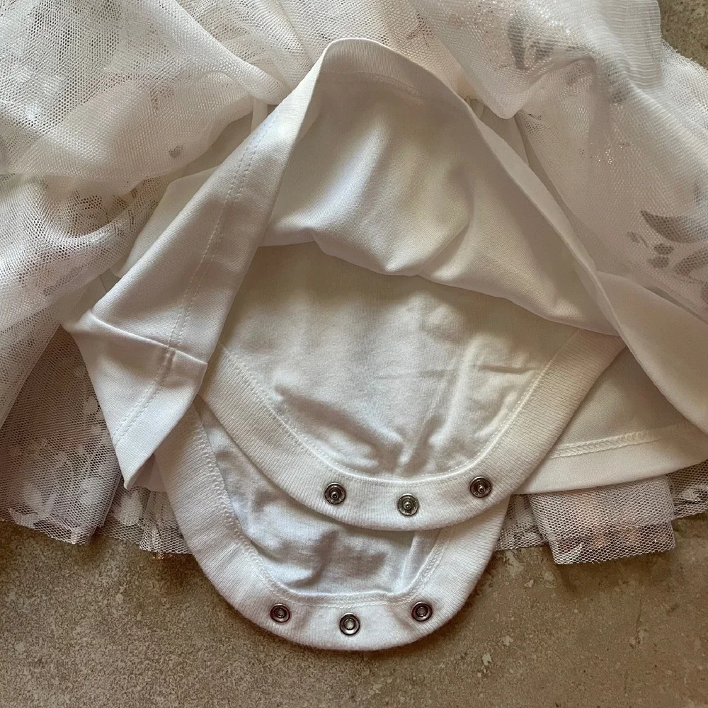 The Children's Place Girls Foil Rose Gold‎ Knit To Woven white Dress 3-6 months